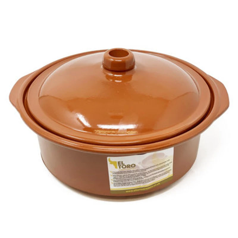 Image of Verano Spanish Ceramics El Toro Glazed Terracotta Brown Kitchen Dining Lidded Casserole Dish 4.5L