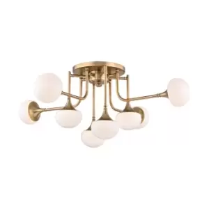 image of Fleming 8 Light Semi Flush Brass, Glass, 3000K