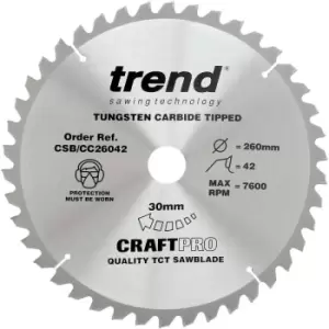 Image of Trend - CSB/CC26042 Craft Saw Blade Crosscut 260Mm X 42 Teeth X 30Mm