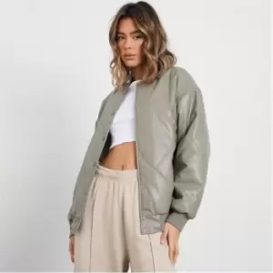 Image of I Saw It First Premium Faux Leather Quilted Bomber Jacket - Green