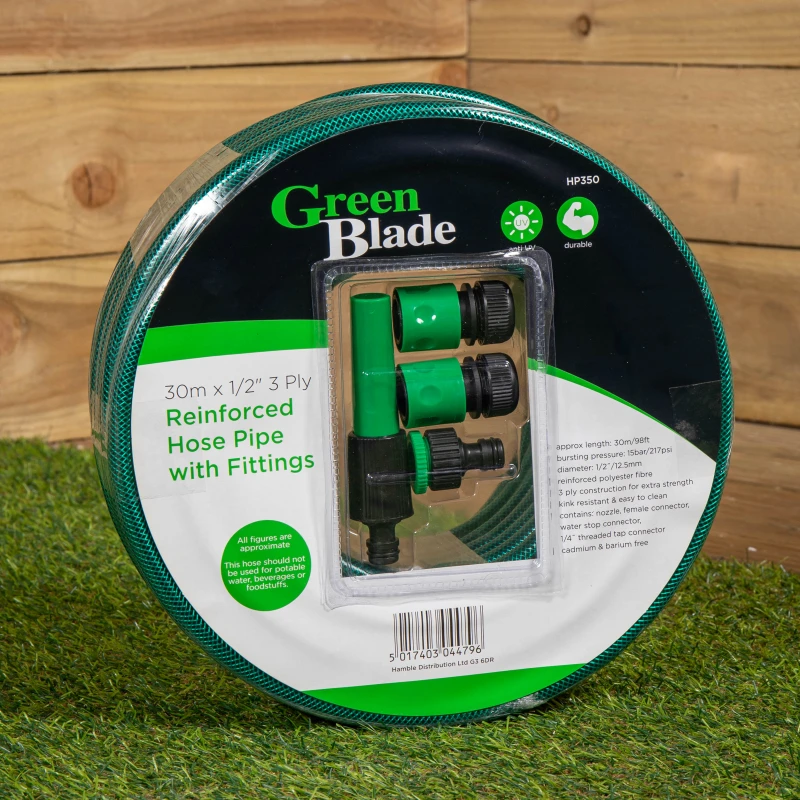 Image of 30m Reinforced Kink Resistant Garden Hose Pipe with Connectors
