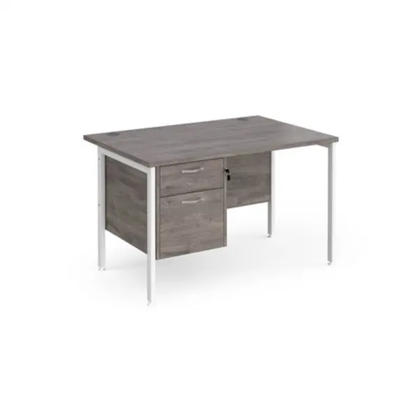 Image of Maestro 25 straight desk 1200mm x 800mm with 2 drawer pedestal - white H-frame leg, grey oak top