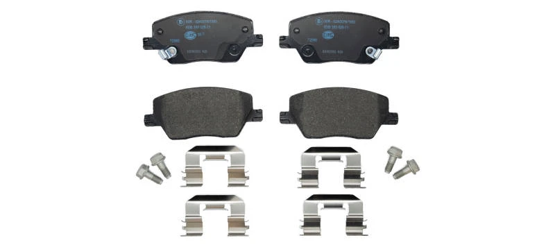 Image of HELLA 8DB 355 025-111 Brake pad set with acoustic wear warning, with accessories, with brake caliper screws Brake Pad Set,disc brake (402)