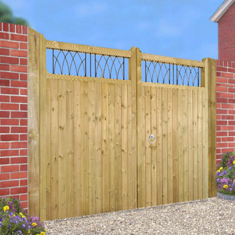 Image of Burbage Iron Craft Windso Low Wooden Driveway Gates 2700mm Wide X 1800mm High Wid41