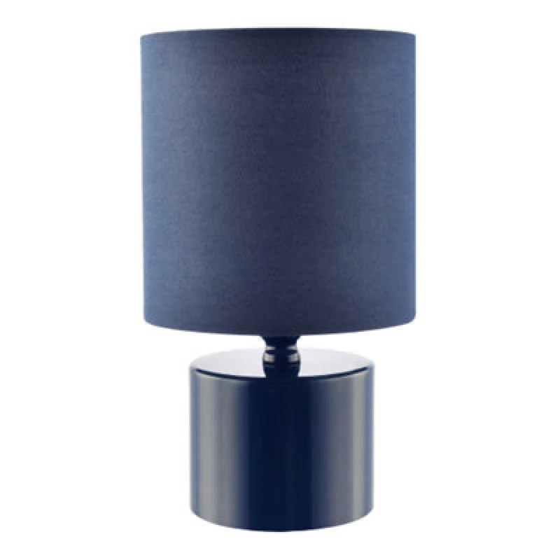 Image of Happy Homewares Modern Midnight Blue Glossy Table Lamp With Cotton Fabric Shade