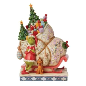 Image of The Grinch By Jim Shore Grinch Standing Infront Sleigh