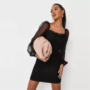 Image of Missguided Puff Slv Corset Mini Dress Ls Mesh - Black