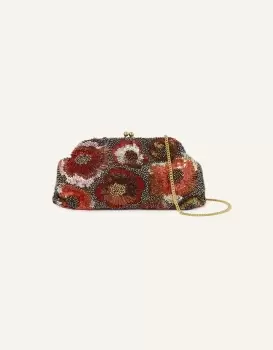 Image of Accessorize Womens Sequin Beaded Floral Clutch Bag, Size: 29x19cm