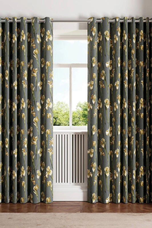 Image of Ted Baker 'Wild Iris' Cotton Lined Curtains in Charcoal Size: 228cm width x 183cm drop Charcoal 228cm width x 183cm drop Unisex 5016709730