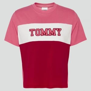 Image of Tommy Jeans Womens Tjw Colorblock Stripe T-Shirt - Glamour Pink/Multi - L