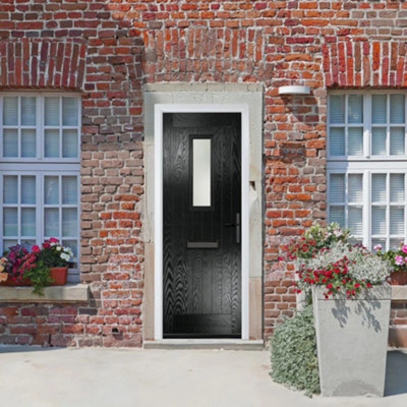 Image of Lacerta Composite Door Sunningdale Black 890mm X 2090mm Open In Left Hand Obs Glass 10 Year Guarantee - Free Delivery & Smart Lock