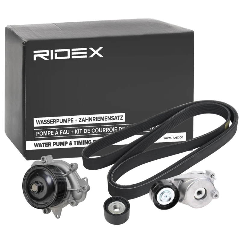 Image of RIDEX 4172P0044 Water Pump + V-Ribbed Belt Kit with water pump Water Pump + V-Ribbed Belt Kit (4172)