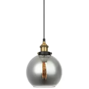 image of Italux Cardena - Industrial And Retro Hanging Pendant Black, Gold 1 Light with Smoky Shade, E27 Dimmable