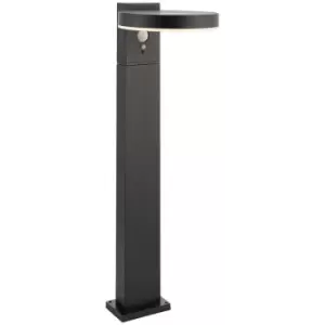 Image of Endon Ebro Modern Solar Powered Dimmable LED Round Bollard Lamp Textured Black, PIR Motion & Day Night Sensors, Warm White, IP44