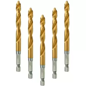 image of Milwaukee SHOCKWAVE Red Hex 8mm HSS TiN Metal Drill Bit - Pack of 5 - N/A