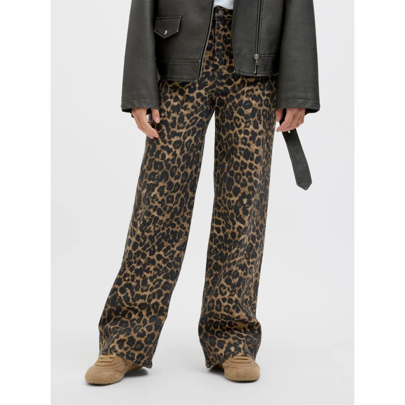 Image of JJXX Womens Tokyo Leopard Wide Leg Jeans Cornstalk Leo female 8 (XS)