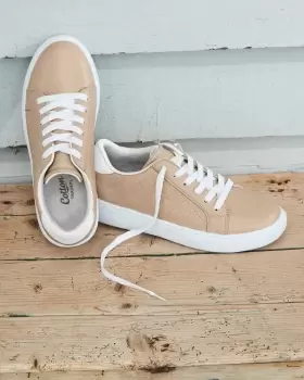 Image of Cotton Traders Womens Quilted Lace-Up Trainers in Beige