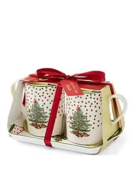 Image of Spode Christmas Tree Polkadot Three Piece Mug And Tray Set