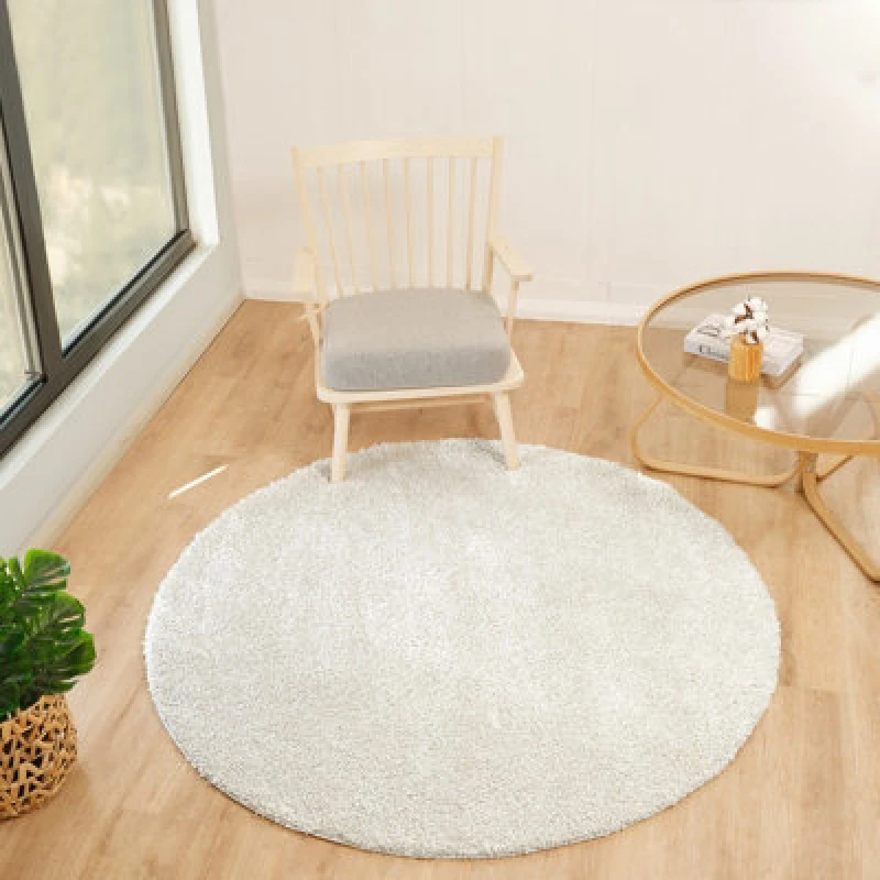 Image of Livabliss Round Shaggy Solid Color Plush Pile Light Beige Claire Area Rug 160 X 160 Cm - Easy Care, Ideal For Living Room & Bedroom