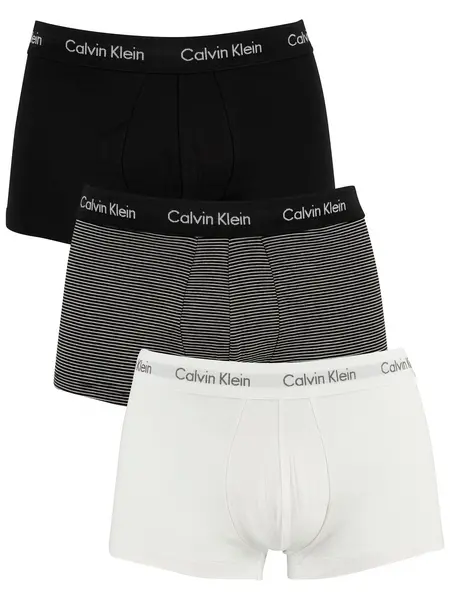 Image of Calvin Klein 3 Pack Low Rise Trunks White/Stripe/Black S