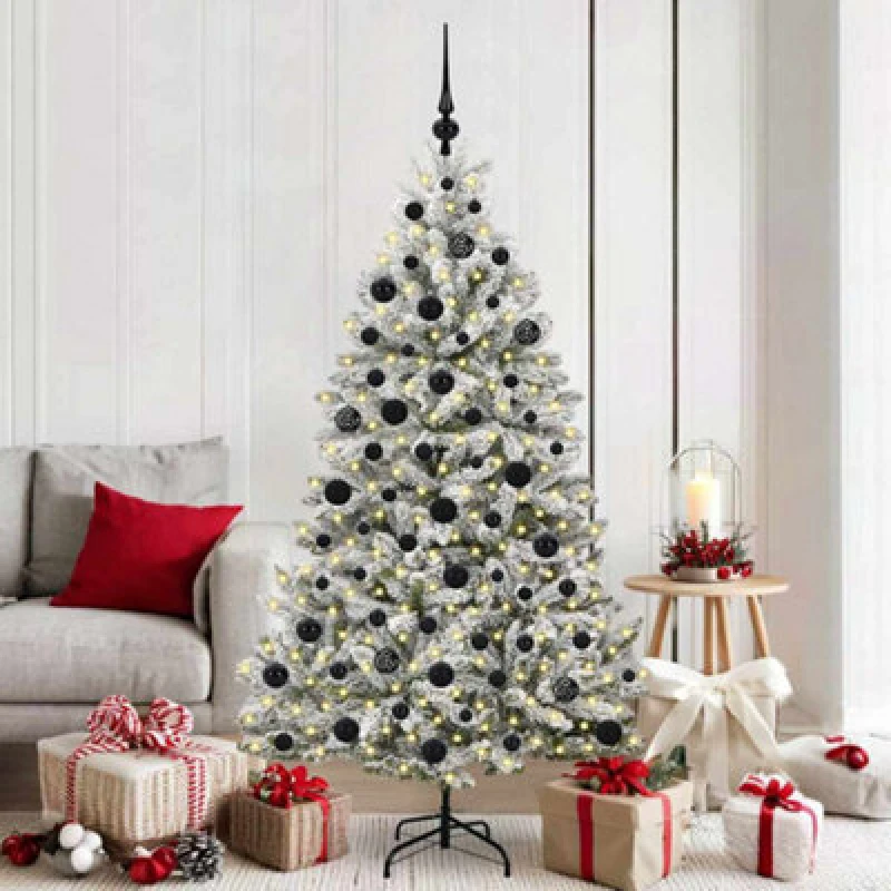 Image of Vidaxl Artificial Christmas Tree Green And White 180 Cm Pvc And Metal