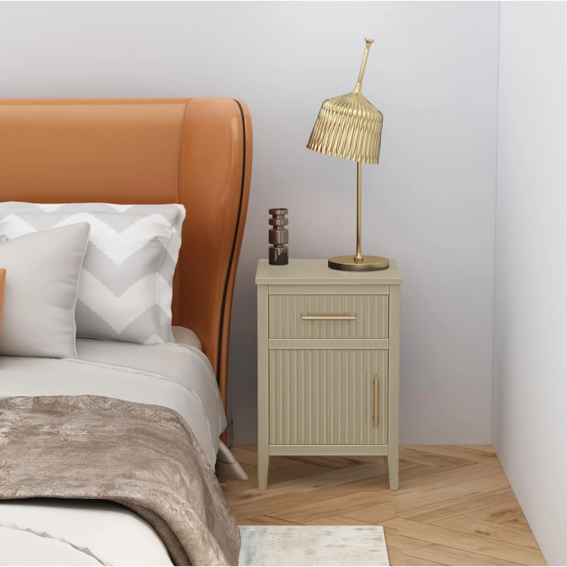 Image of Cabinet Bits Monti 1 Drawer 1 Door Bedside Table in Beige Beige Unisex