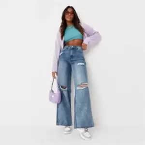 image of Missguided Knee Rip Baggy Boyfriend Jean - Blue