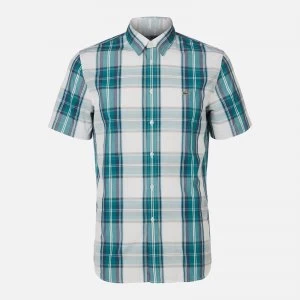 Image of Lacoste Mens Short Sleeve Check Shirt - Green Navy/White - M/EU 40