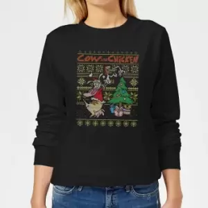 Image of Cow and Chicken Cow And Chicken Pattern Womens Christmas Jumper - Black - 3XL