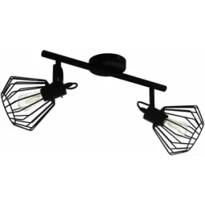 Image of Loops - Flush Ceiling Light 2 Spots Colour Black Shade Open Wire Frame Bulb E27 2x40W