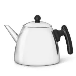 image of Teapot Double Wall Duet Classic Design 1.2L in Polished Steel Flat Base with Black Fittings