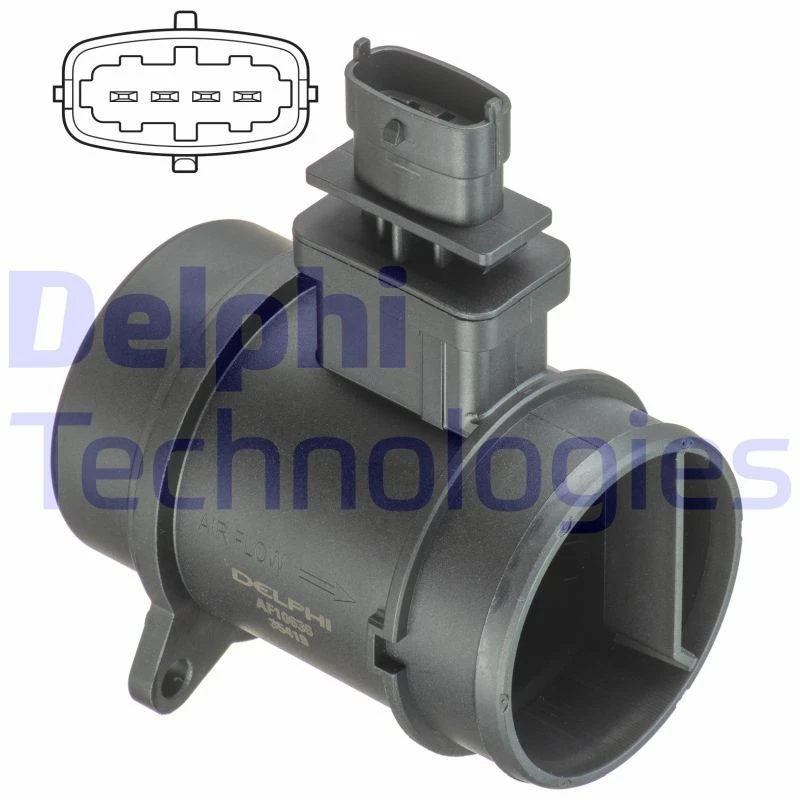 Image of DELPHI AF10636-12B1 Mass air flow sensor with housing Air Mass Sensor (3926)