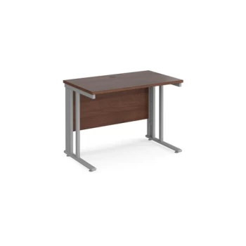 Image of Office Desk 1000mm Rectangular Desk With Cable Managed Leg Walnut Tops With Silver Frames 600mm Depth Maestro 25