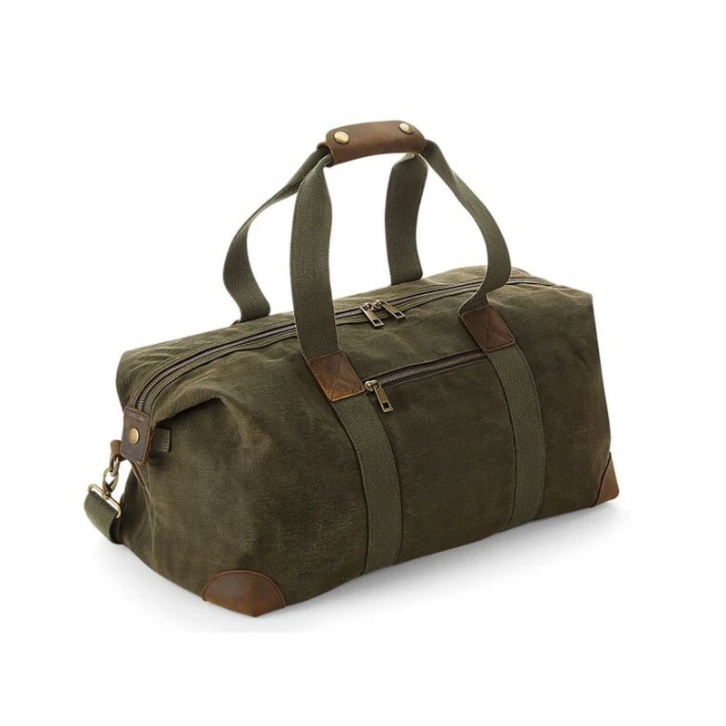 Image of Quadra Mens Heritage Leather Accents Holdall in Dark Olive Dark Olive Male
