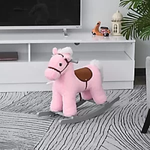 Image of Homcom Kids Plush Ride-On Rocking Horse with Plush Toy Animal Sounds Pink