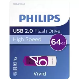 image of Philips VIVID USB stick 64GB Purple FM64FD05B/00 USB 2.0