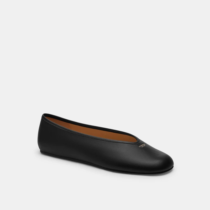 Image of Coach Womens Houston Ballet Flat Sandals Black Leather female 8 (41)