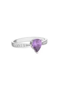 image of Rhodium Plated Lavender Cubic Zirconia Ring