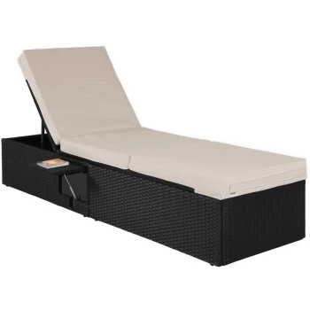 Image of Casaria - Deuba Poly Rattan Sun Lounger Single Garden Furniture Black Adjustable Day Bed Recliner Folding Table