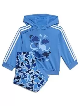 Image of Boys, adidas Infant Dino Print Hoodie & Jogger Set - Blue Size 0-3 Months