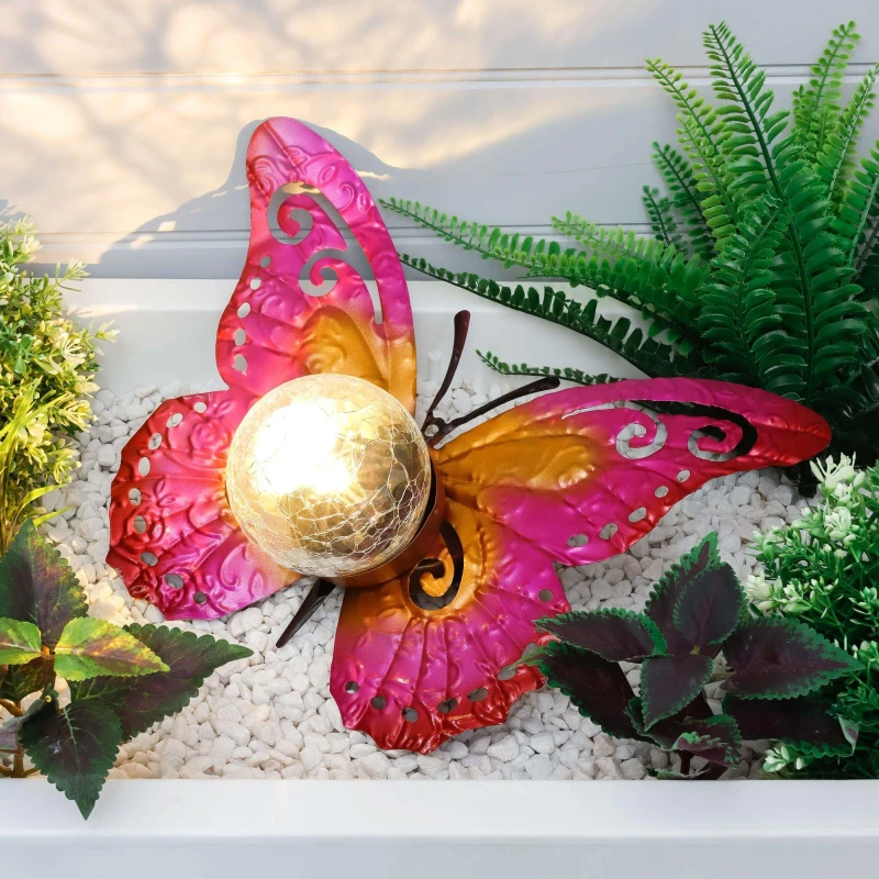 Image of Streetwize Solar Metal Sunset Butterfly With LED Crackle Ball - Pink Pink One Size