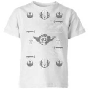 Image of Star Wars Yoda Sabre Knit Kids Christmas T-Shirt - White - 9-10 Years