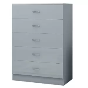 Image of Chilton Modern 5 Drawer Chest - High Grey Gloss - Grey