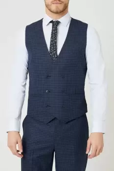 Image of Mens Tailored Fit Navy Small Scale Check Waistcoat