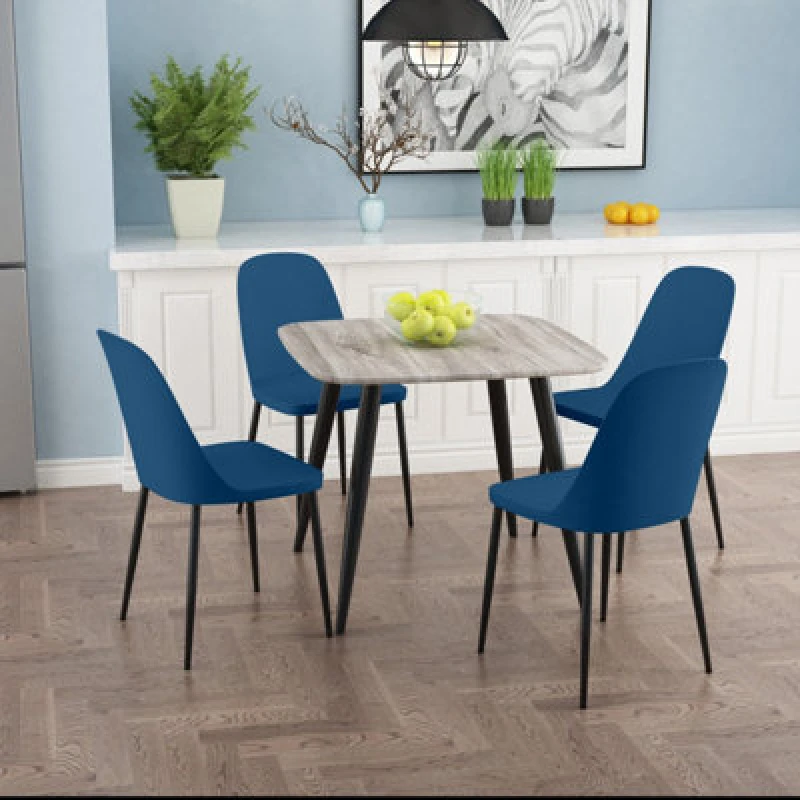 Image of Core Products Aspen Grey Oak Effect 80Cm Square Dining Table With 4 Blue Plastic Duo Design Chairs