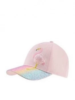 image of Monsoon Girls Rainbow Glitter Flamingo Cap - Pink, Size 1-3 Years