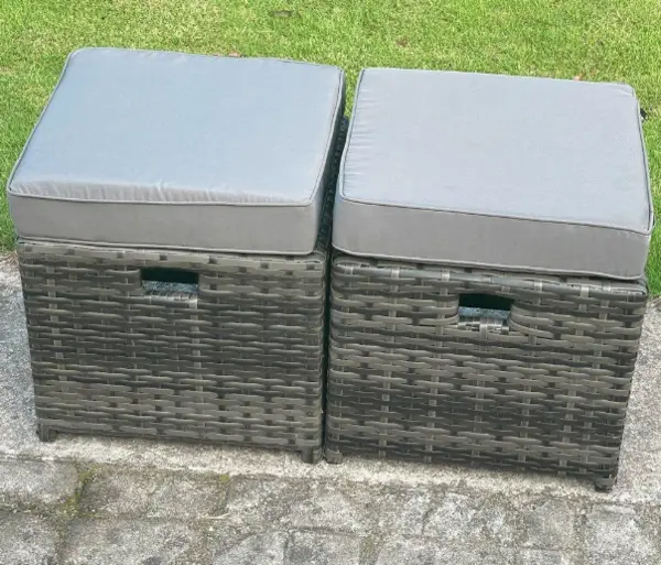 image of Fimous 2 PC Outdoor Dark Grey Rattan Small Footstool Set