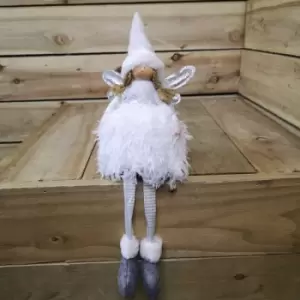Image of Premier Decorations Ltd - Premier 48cm White and Silver Glitter Plush Sitting Christmas Angel Figure Decoration