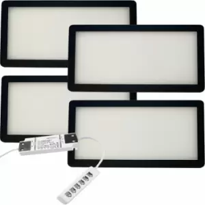 Image of 4x matt Black Ultra-Slim Rectangle Under Cabinet Kitchen Light & Driver Kit - Natural White Diffused led