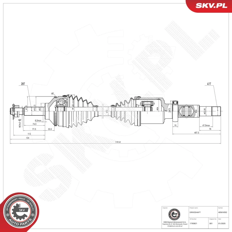 Image of ESEN SKV Drive shaft ESEN SKV 40SKV052